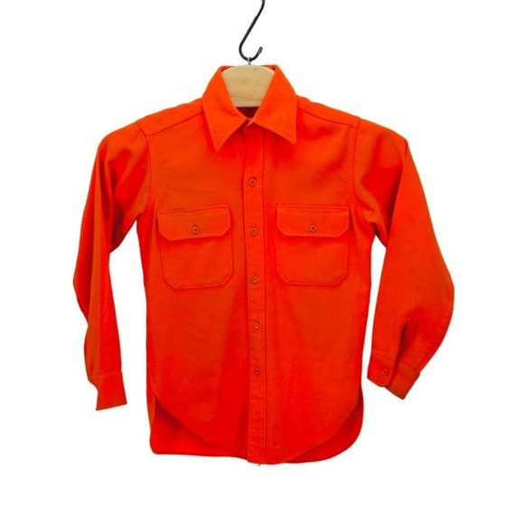 Woolrich VTG LS Shirt Acrylic Bright Orange Hunting Men's Medium Pockets Flaws‎ - Picture 4 of 15